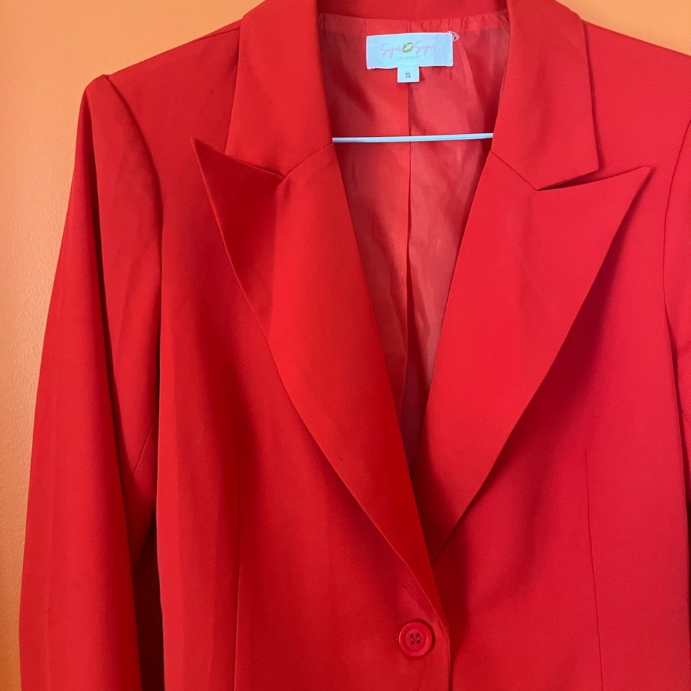 Red blazer mini dress, deep v cut - Picture 4 of 5
